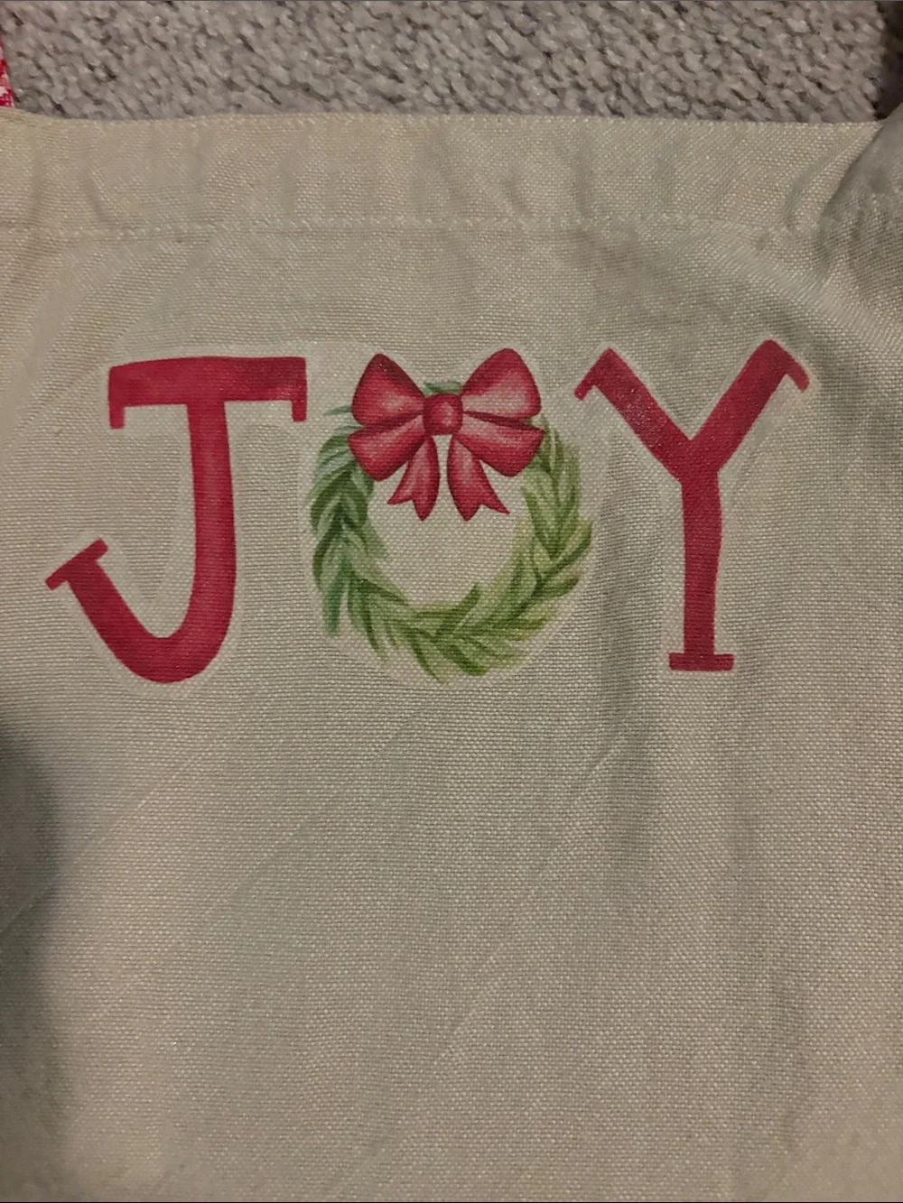 Holiday 'Joy' Ruffled Kitchen Apron in Red and Cream